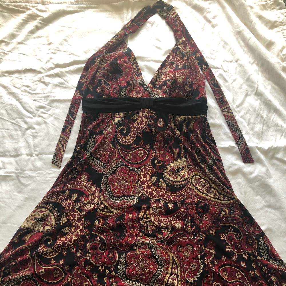 Spanish red and black flowing halter dress